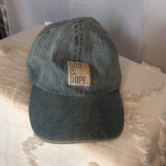 NEWHATTAN GOD IS DOPE light blue denim baseball cap. One Size Adult. - Picture 9 of 9